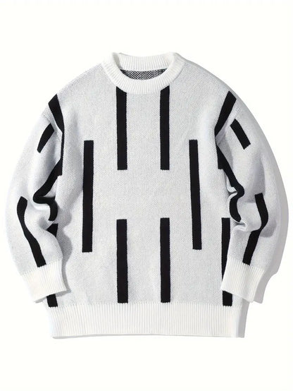 Elegant Strip Neck Crew Sweater